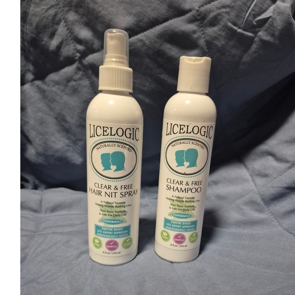 LiceLogic Clear & Free Peppermint Shampoo and Hair Nit Spray 8oz 2 Piece Bundle